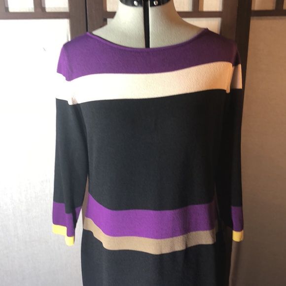 Jones New York sweater dress in black, purple, ecru, yellow, and light gray / L - Picture 3 of 14